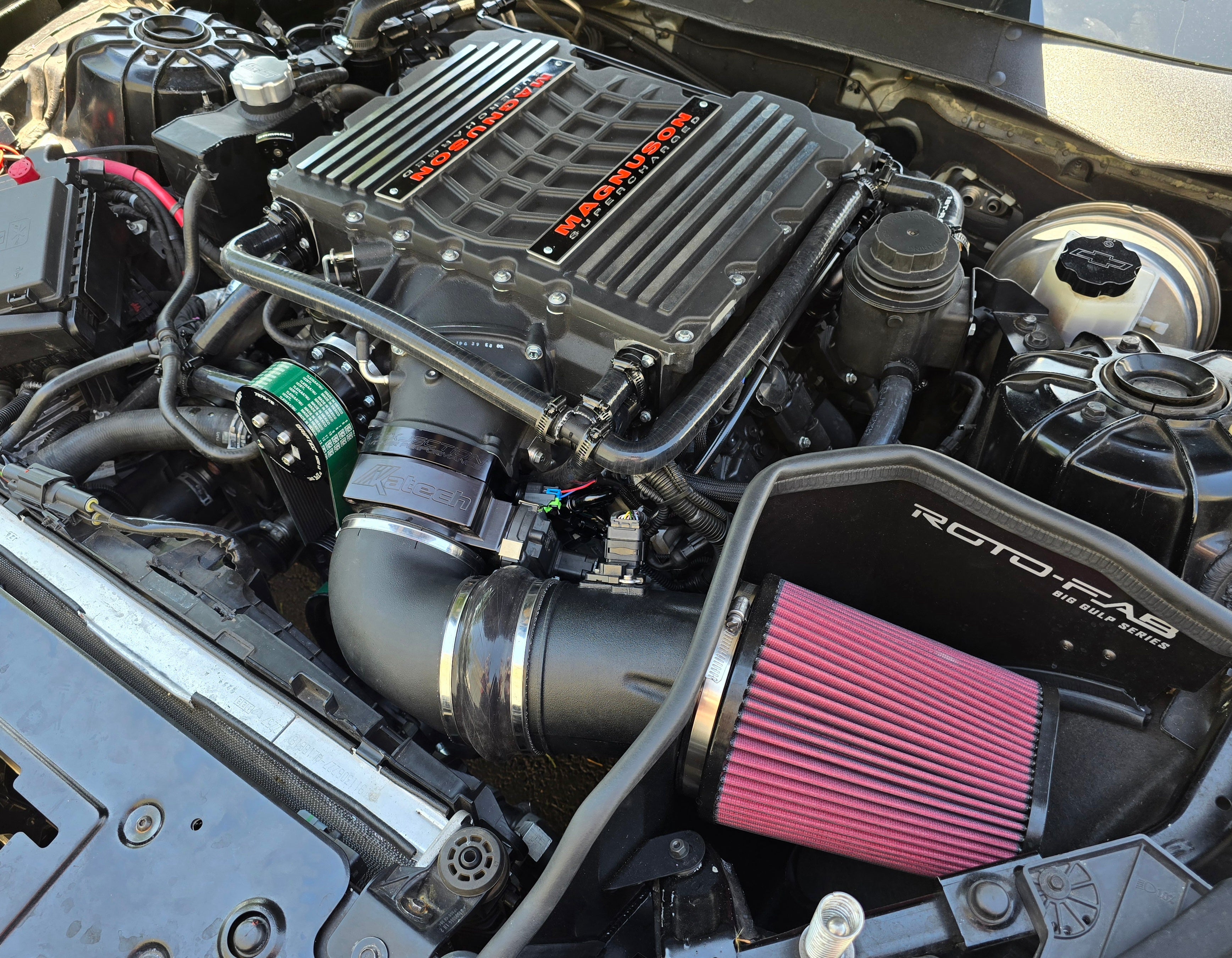 AuxJection port and methanol injection kit installed on a Magnuson 2650 supercharged LT1 Camaro SS