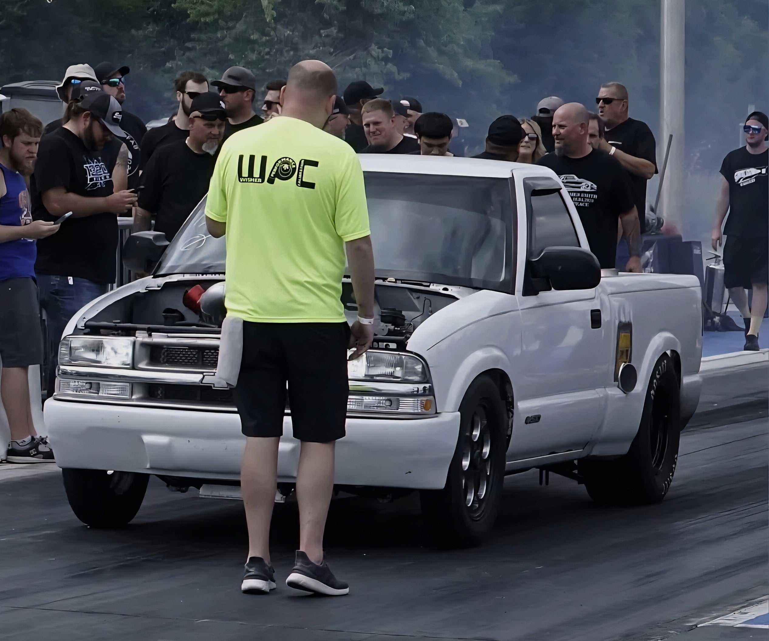 Caleb Wisher of Wisher Performance lining up a custom tuned GM Chevy S10, owned by Cyle Duke, in the staging lanes at US 41 Motorplex.