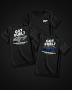 Wisher Performance Graphic Tees with back graphic of a Corvette Z06 and Camaro ZL1 saying Quench Your Supercharger's Thirst This Summer Powered By AuxJection